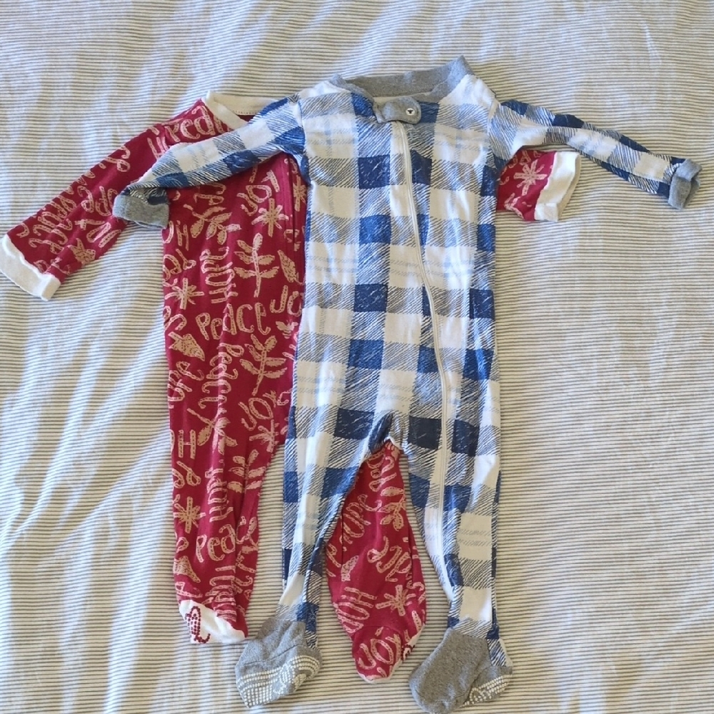 Cozy Red and Blue Plaid Kids Footies